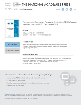 Imagen de portada: Transportation Emergency Response Application (TERA) Support Materials for Airport EOC Exercises 9780309390538