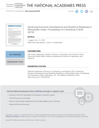 表紙画像: Advancing Economic Development and Workforce Readiness in Micropolitan Areas 9780309487801