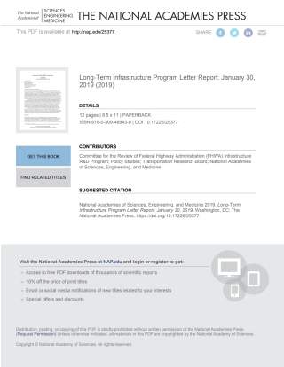 Imagen de portada: Long-Term Infrastructure Program Letter Report: January 30, 2019 9780309489430