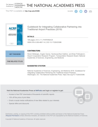 Imagen de portada: Guidebook for Integrating Collaborative Partnering into Traditional Airport Practices 9780309480116