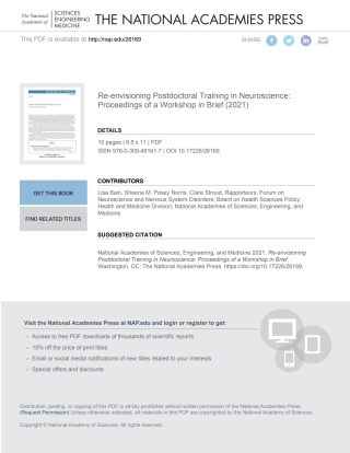 Imagen de portada: Re-envisioning Postdoctoral Training in Neuroscience 9780309491617