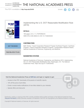 Imagen de portada: Implementing the U.S. DOT Reasonable Modification Rule 9780309480239