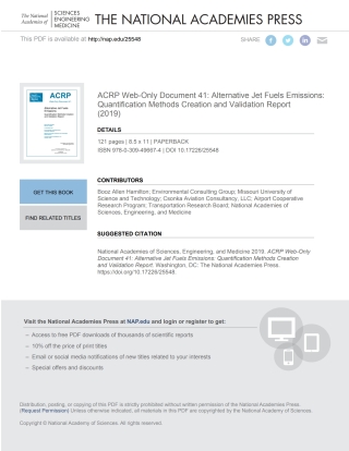 Omslagafbeelding: ACRP Web-Only Document 41: Alternative Jet Fuels Emissions: Quantification Methods Creation and Validation Report 9780309496674