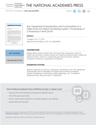 Imagen de portada: Key Operational Characteristics and Functionalities of a State-of-the-Art Patient Scheduling System 9780309496926
