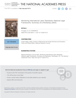 Imagen de portada: Monitoring International Labor Standards 9780309089425
