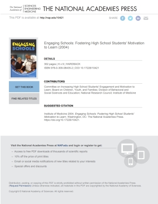 Imagen de portada: Engaging Schools 9780309084352