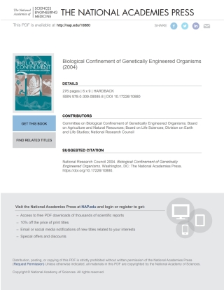 Imagen de portada: Biological Confinement of Genetically Engineered Organisms 9780309090858