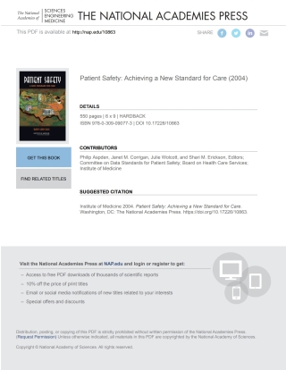 Imagen de portada: Patient Safety 9780309090773