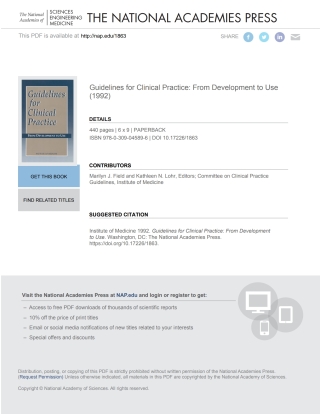 Imagen de portada: Guidelines for Clinical Practice 9780309045896