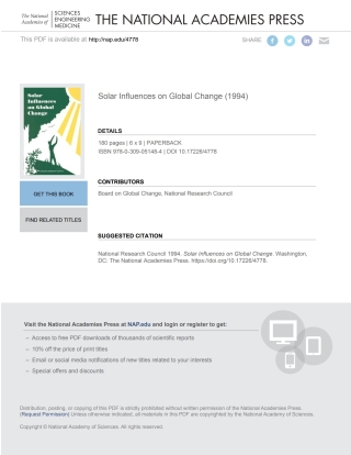 表紙画像: Solar Influences on Global Change 9780309051484