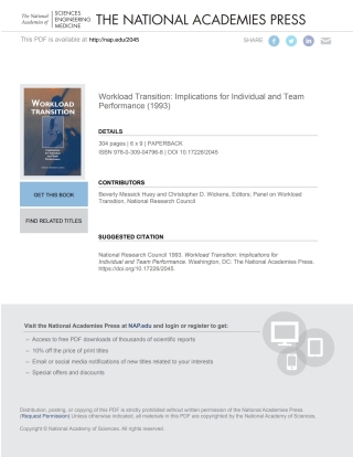 Imagen de portada: Workload Transition 9780309047968