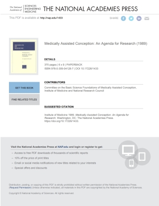 Imagen de portada: Medically Assisted Conception 9780309041287