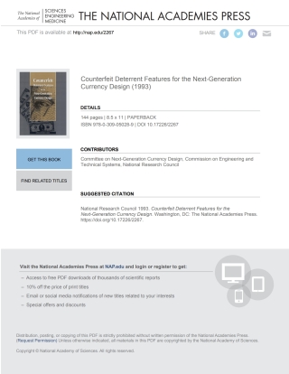 Imagen de portada: Counterfeit Deterrent Features for the Next-Generation Currency Design 9780309050289