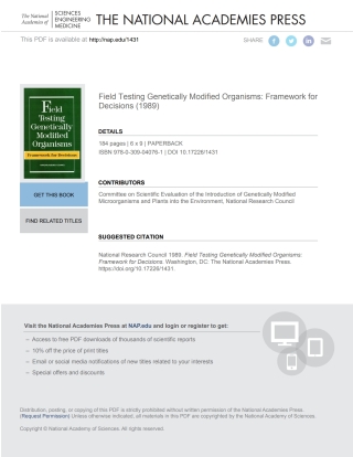 Imagen de portada: Field Testing Genetically Modified Organisms 9780309040761