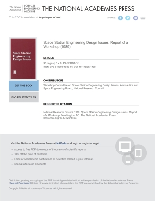 Imagen de portada: Space Station Engineering Design Issues 9780309078856