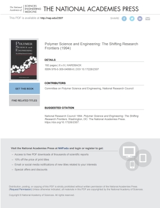 Imagen de portada: Polymer Science and Engineering 9780309076777