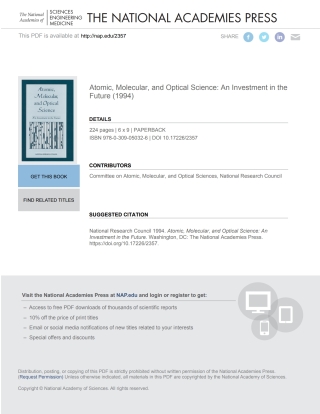 Titelbild: Atomic, Molecular, and Optical Science 9780309050326