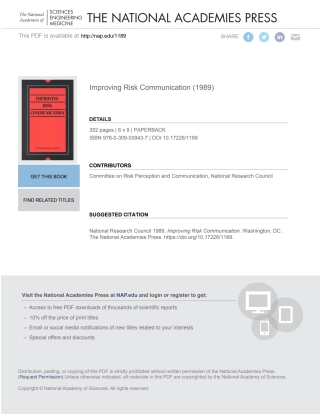 Imagen de portada: Improving Risk Communication 9780309039437
