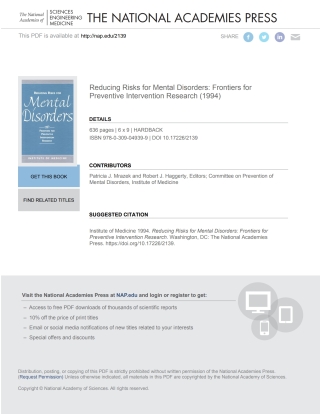 Imagen de portada: Reducing Risks for Mental Disorders 9780309074858