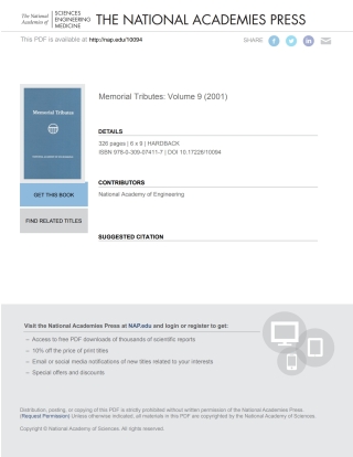 Imagen de portada: Memorial Tributes 9780309074117