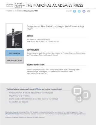 Imagen de portada: Computers at Risk 9780309043885