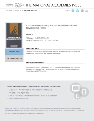 Imagen de portada: Corporate Restructuring and Industrial Research and Development 9780309041867
