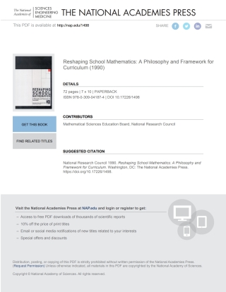 Imagen de portada: Reshaping School Mathematics 9780309041874