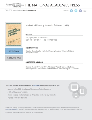 Cover image: Intellectual Property Issues in Software 9780309043441