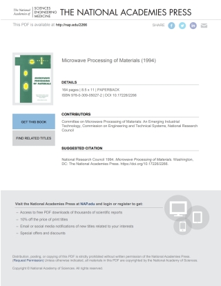 Imagen de portada: Microwave Processing of Materials 9780309050272
