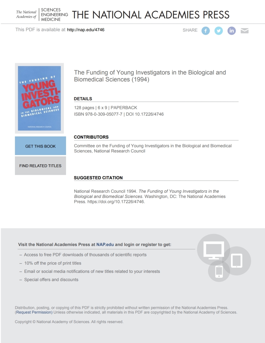 The Funding of Young Investigators in the Biological and Biomedical Sciences eBook