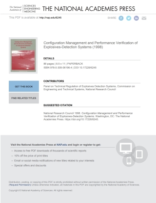 Imagen de portada: Configuration Management and Performance Verification of Explosives-Detection Systems 9780309061964