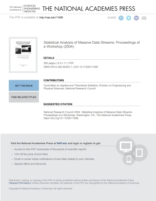 Imagen de portada: Statistical Analysis of Massive Data Streams 9780309593021