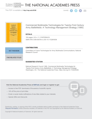 表紙画像: Commercial Multimedia Technologies for Twenty-First Century Army Battlefields 9780309053785