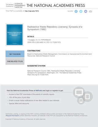 Imagen de portada: Radioactive Waste Repository Licensing 9780309046916