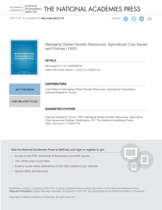 Imagen de portada: Managing Global Genetic Resources 9780309131865