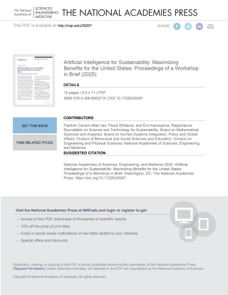 Cover image: Artificial Intelligence for Sustainability: Maximizing Benefits for the United States 9780309600279