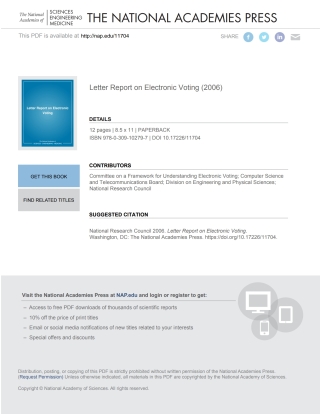 Imagen de portada: Letter Report on Electronic Voting 9780309102797