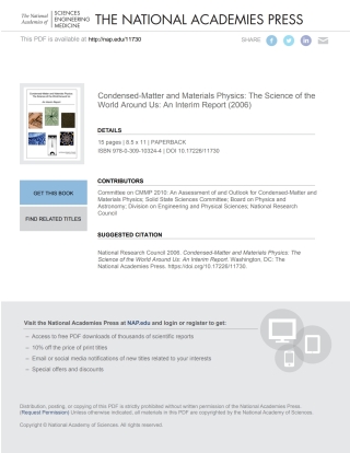 Imagen de portada: Condensed-Matter and Materials Physics 9780309103244