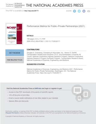 Cover image: Performance Metrics for Public–Private Partnerships 9780309673921