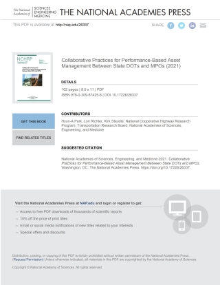 Cover image: Collaborative Practices for Performance-Based Asset Management Between State DOTs and MPOs 9780309674256