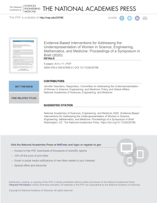 Imagen de portada: Evidence-Based Interventions for Addressing the Underrepresentation of Women in Science, Engineering, Mathematics, and Medicine 9780309676960