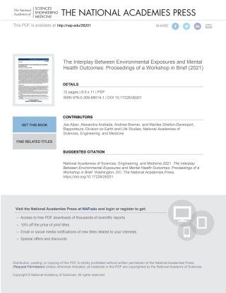 Imagen de portada: The Interplay Between Environmental Exposures and Mental Health Outcomes 9780309680141