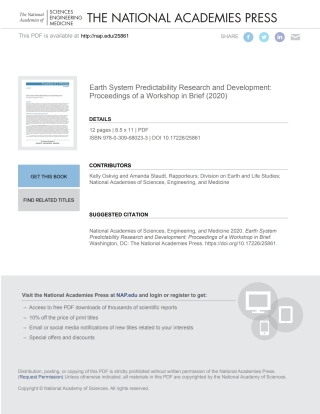 Imagen de portada: Earth System Predictability Research and Development 9780309680233