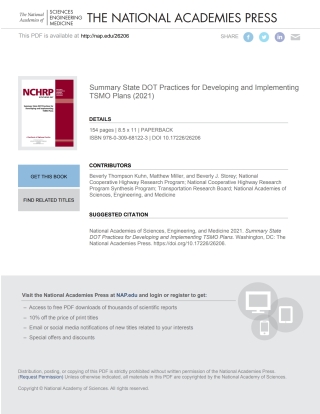 Imagen de portada: Summary State DOT Practices for Developing and Implementing TSMO Plans 9780309681223