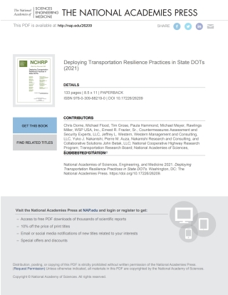 Cover image: Deploying Transportation Resilience Practices in State DOTs 9780309682190
