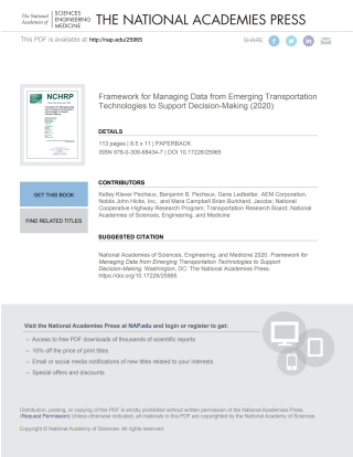 Cover image: Framework for Managing Data from Emerging Transportation Technologies to Support Decision-Making 9780309684347