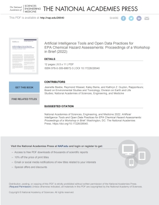 Imagen de portada: Artificial Intelligence Tools and Open Data Practices for EPA Chemical Hazard Assessments 9780309686723
