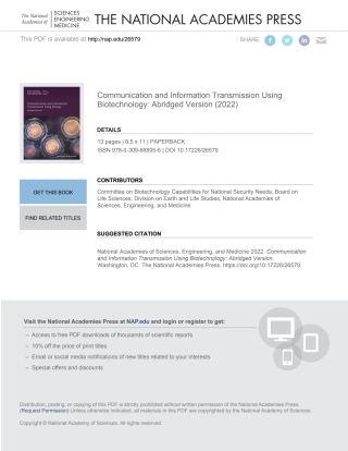 Imagen de portada: Communication and Information Transmission Using Biotechnology 9780309688956