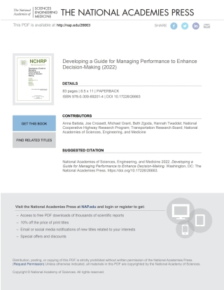 Cover image: Developing a Guide for Managing Performance to Enhance Decision-Making 9780309692014
