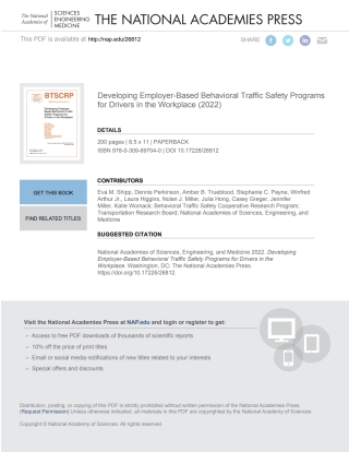 Cover image: Developing Employer-Based Behavioral Traffic Safety Programs for Drivers in the Workplace 9780309697040